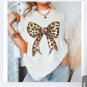 NEW- Leopard Bow Neck Short Sleeve Tee Shirt Multiple Colors And S…